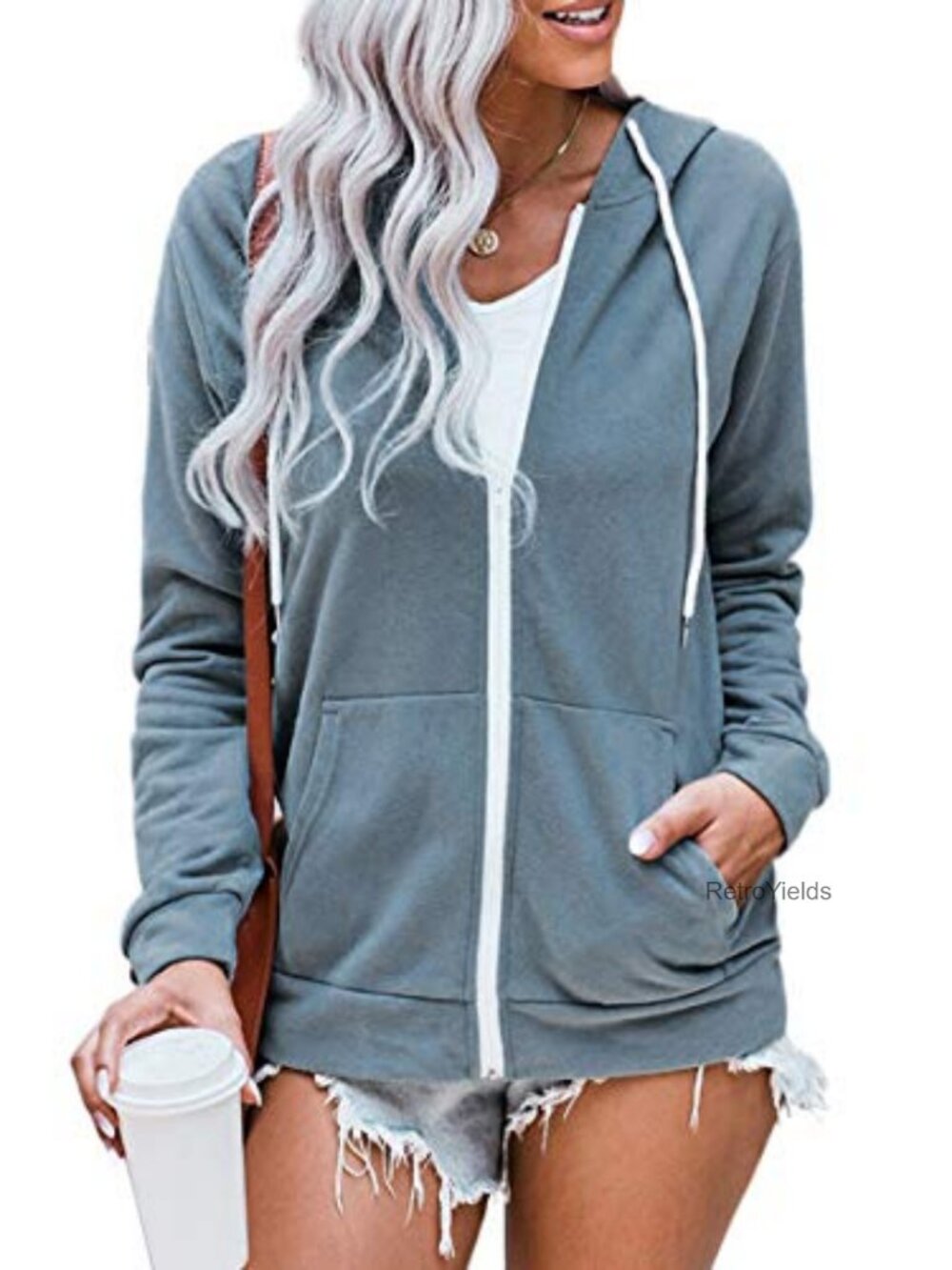 Women Casual Full Zip Up Hoodie Comfy Loose Long Sleeve Sweatshirt with Pockets